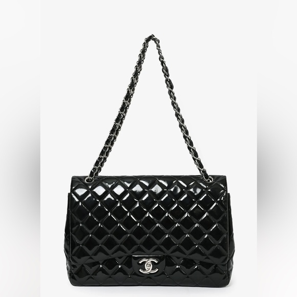 CHANEL™ 2012/13 BLACK PATENT LEATHER MAXI DOUBLE FLAP - Picture 3 of 6